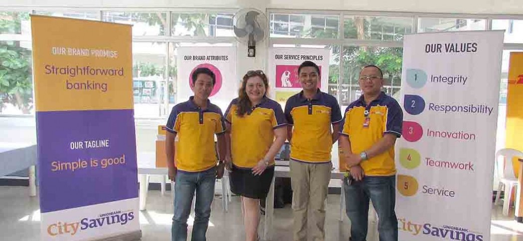 PREPARATION FOR K-12. The CitySavings team from left: Colon Branch Marketing Associate Amiel Emoricha, Reputation Management Head Paula Ruelan, Junior Brand Officer Kemuel Ibañez, and Colon Branch Marketing Associate Claro dela Cruz.