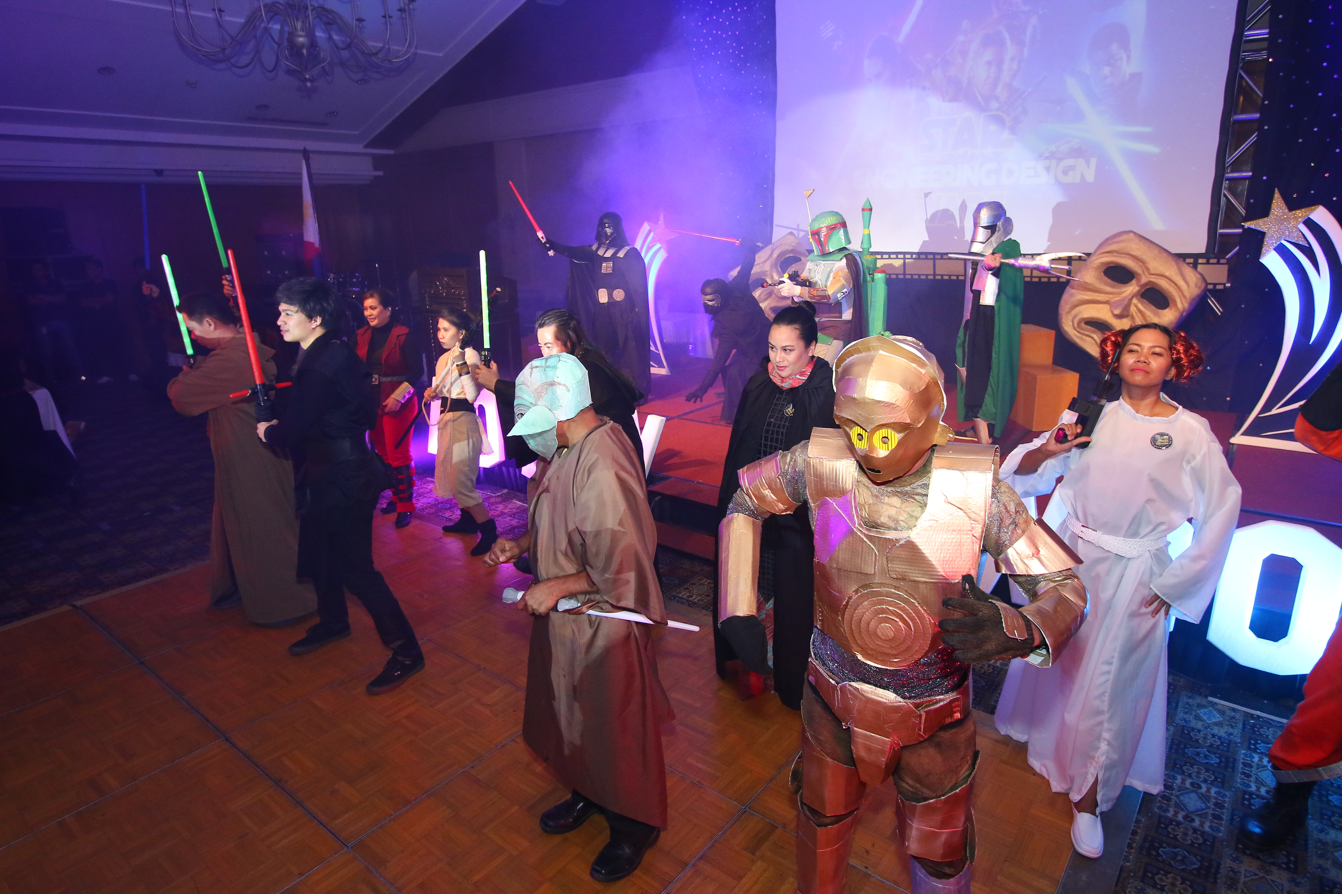 THEY WORE IT BEST. Three groups stood out and won prizes for having the best costumes: (from left) Engineering Design and Detailing wowed in ‘Star Wars’ - First Place; Accounting, Finance, Treasury and Audit strutted in their version of ‘Grease’ - Second Place; and Marketing, Contracts, and Executive Office impressed in ‘The Great Gatsby’ - Third Place.