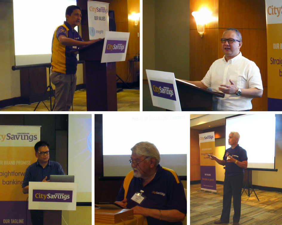 INSPIRING STORYTELLERS: (Clockwise) Chairman of the Board Eugene Acevedo, EVP - Channel Management Levi Villanueva, Board Members Romy Ronquillo and Carlos Valarao, and President and CEO Catalino Abacan impart their personal success stories, passions, and leadership journeys.