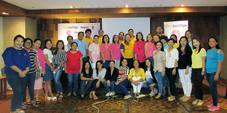 BREAST CANCER AWARENESS DRIVE: Public school teachers from Cebu province at the conclusion of this month’s Project Pink session at Summit Circle Hotel, Cebu City. They were joined by CitySavings, RAFI – EJACC and ICanServe Foundation.